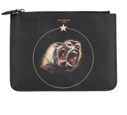 Givenchy Monkey Brothers Zipped Pouch, Leather, Blk, MIC, DB, 2*